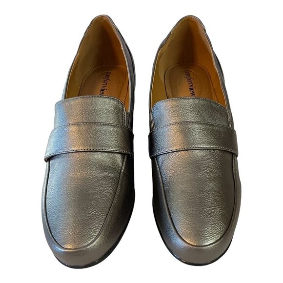Comfortview Womens Metallic Gray Slip-On Shoes 10W Faux Leather Padded Insoles - Picture 2 of 11